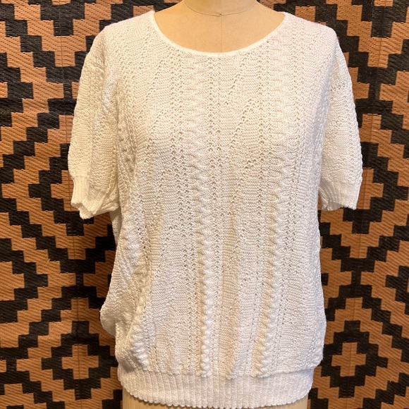 Vintage‎ 60s Glamour Knit white scoop neck short sleeve sweater cable knit - Picture 11 of 11